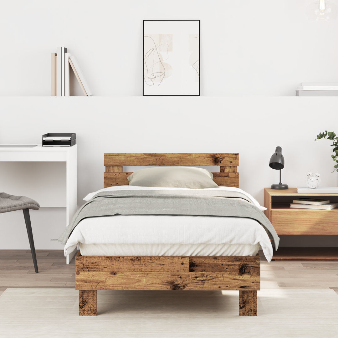 17 Stories Single Bed Durable Rustic Minimalist Solid Wood/Brown 90cm x 190cm