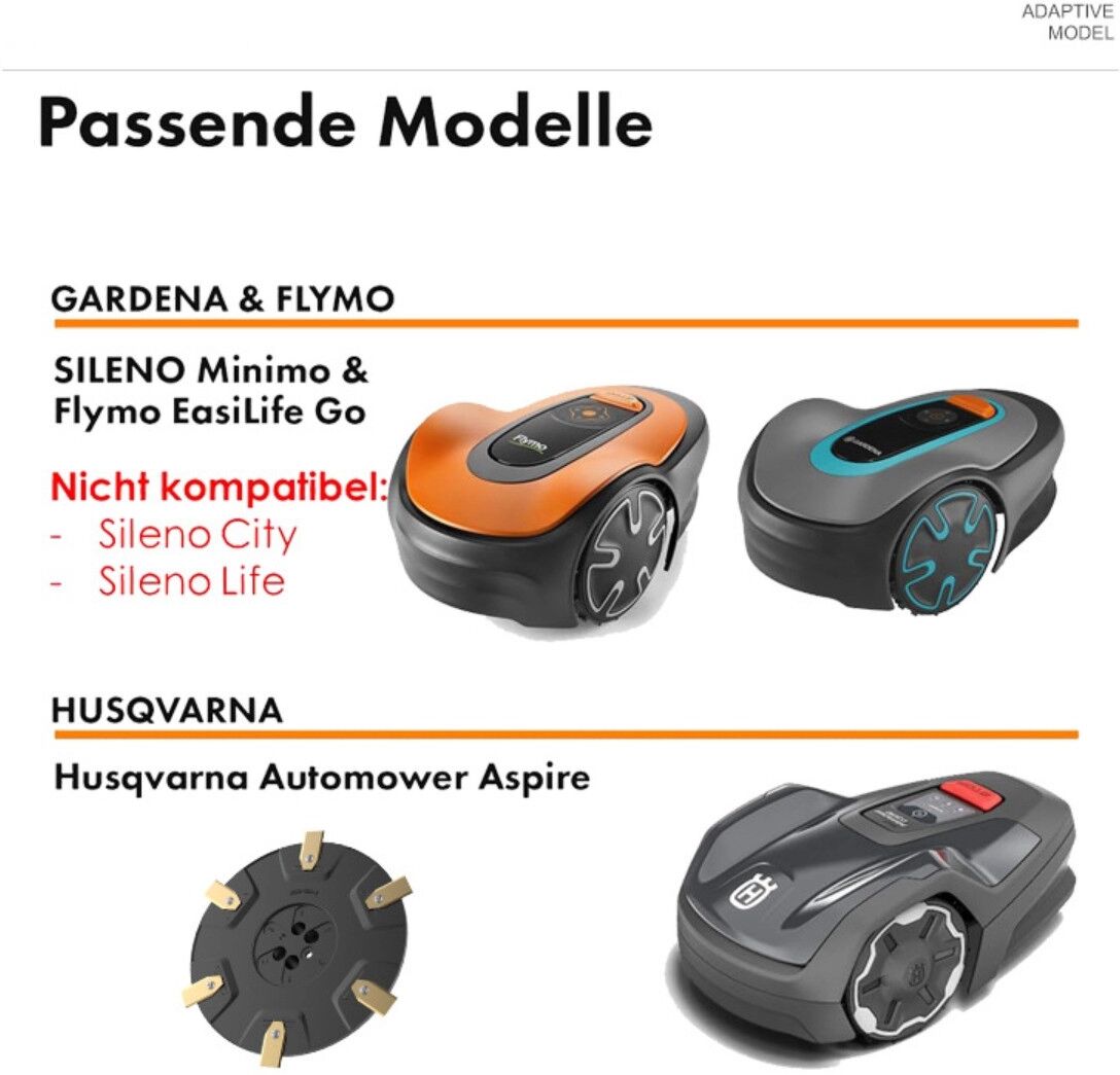 INF Cutter-Disc-Set — Nylon-Schneidscheibe x1 + 6 Edelstahlklingen, Schwarz, kompatibel mit GARDENA & FLYMO SILENO Minimo und