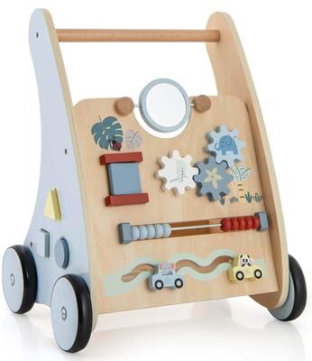 Wooden Infant Walker Baby Push Walker w/ Shape Sorter - Blue