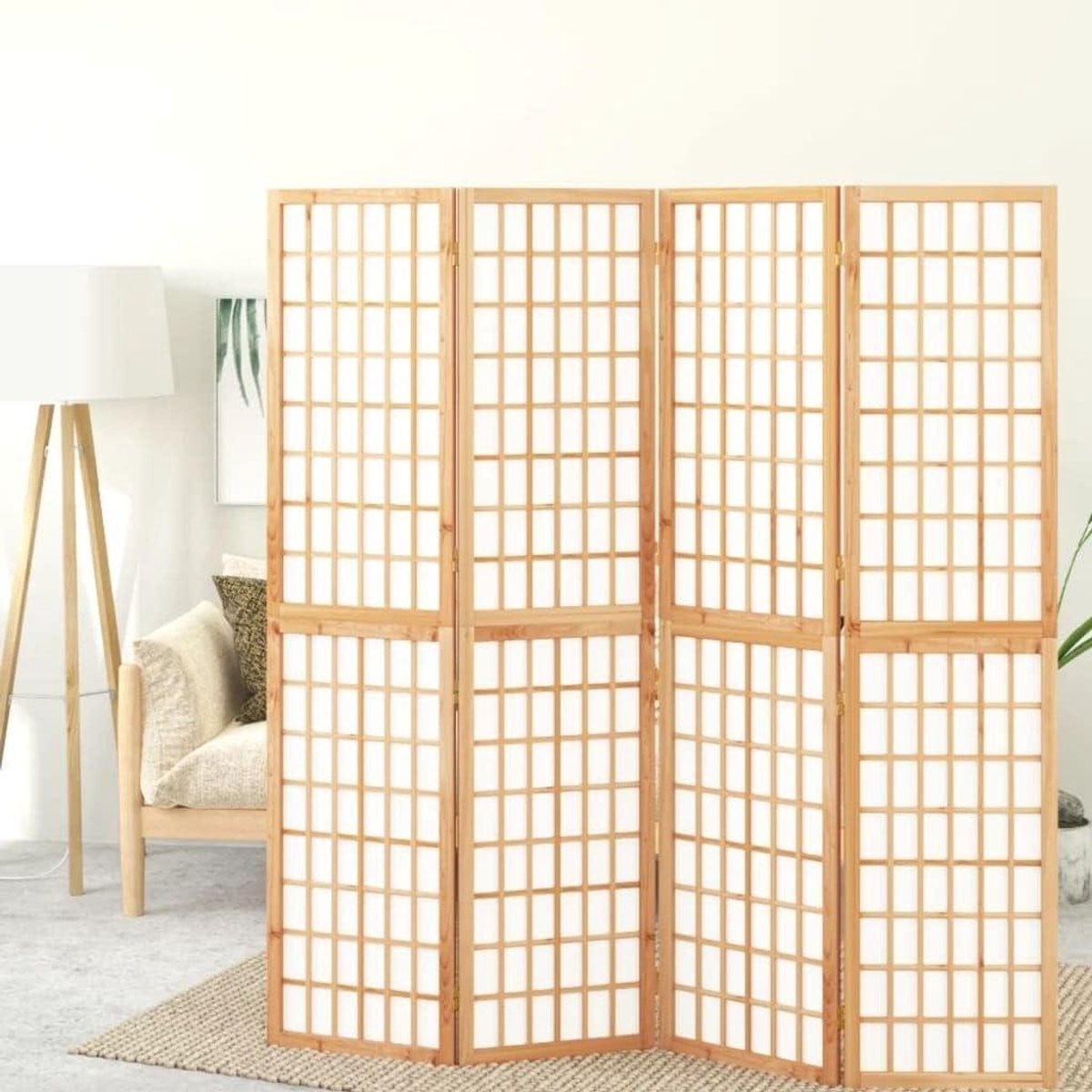 4-delig Kamerscherm Bruin met Japans Shoji Design, H 170 cm x B 160 cm