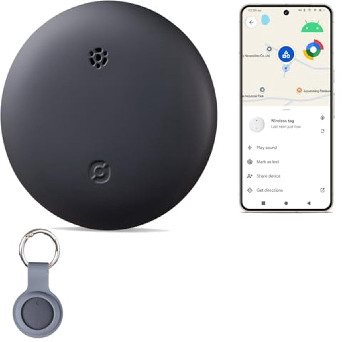 Slimme GPS Tracker voor Android, Waterdichte Tag voor Sleutels, Bagage en Portemonnee in Grijs of Zwart