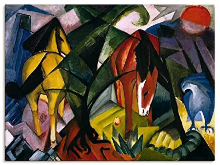 ARTLAND Wanddeko Leinwand Bilder Wandbild Abstrakte Kunst Tiere Pferd Pferde und Adler 1912 Expressionismus Franz Marc T7ST