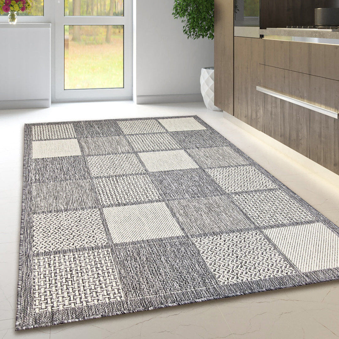 17 Stories Non Slip Rug Flat Weave Check Kitchen Living Room Carpet Grey Rectangle 200 x 280 cm
