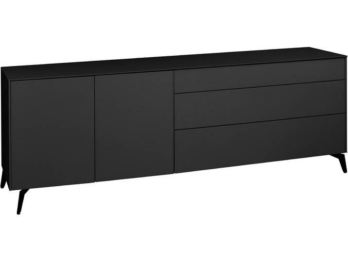 Lowboard MÄUSBACHER Imola , grau (anthrazit matt lack, glas anthrazit glanz), Füsse aus Metall,4 Packstücke, 1 Stk., 2 Stk., Sideboards, Lowboard, Mäusbacher Lowboard mit Glasfront und Glasoberplatte