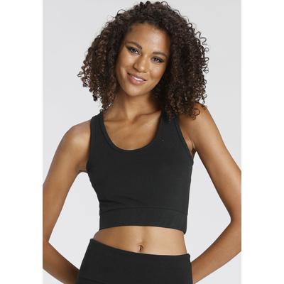 Sporttop LASCANA ACTIVE, Damen, Gr. M (40/42), schwarz, Single Jersey, Obermaterial: 95% Baumwolle, 5% Elasthan, unifarben, Basic, figurbetont bauchfrei, Rundhals, Tops Sporttop, Crop-Top mit breiten Trägern