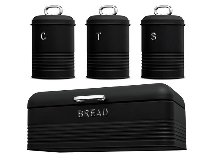 Brotkasten und Küchendosen-Set, schwarz-silber