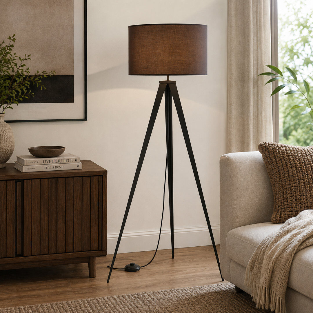 Fernleaf Darlington 137cm Postmodern Tripod Floor Lamp with Drum Shade Grey 157cm H X 55cm W X 55cm D