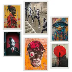 POSTER Set Mit 6 Graffiti Straßenkunst A3 & A4 Weißer Rahmen