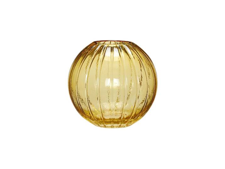 Vase en verre jaune, à poser, rond, ondulé - Hübsch, Fleur - Ø18x