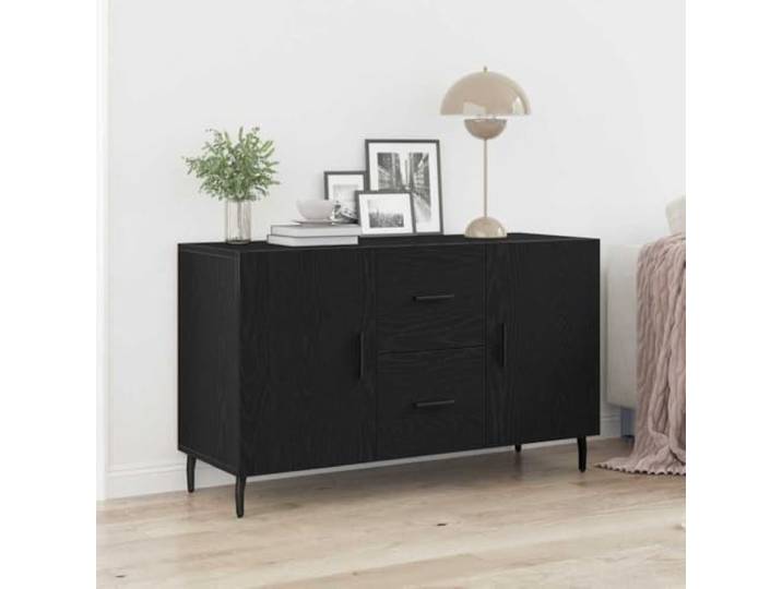HEFZGDB Stabiles Sideboard Schwarz Eichen-Optik 100x36x60 cm aus Holzwerkstoff mit Metallbeinen - Modernes Sideboard im zeitlosen Look mit glatter Oberfläche, zur Aufbewahrung