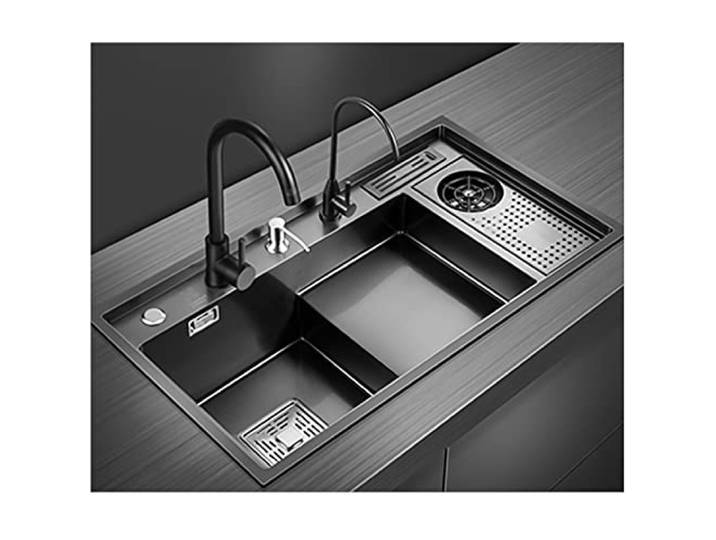Küchenspüle Aus Edelstahl 304 Stufen-Spülbecken Mit Einem Becken Mit Tassenspüler Und Wasserhahn Einbau- Oder Unterbauinstallation Mehrere Paketoptionen (Color : B, S : 82x46x22cm)