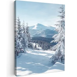LEINWANDBILD Winterlandschaft - Natur - Berge - Bäume - Schnee Wandbild Wohnzimmer 60x80 cm