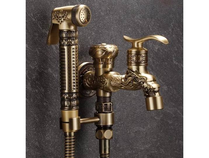 Robinet de bidet antique en bronze, kit de pulvérisation WC en laiton pour eau froide, douchette WC portative en laiton sculptée