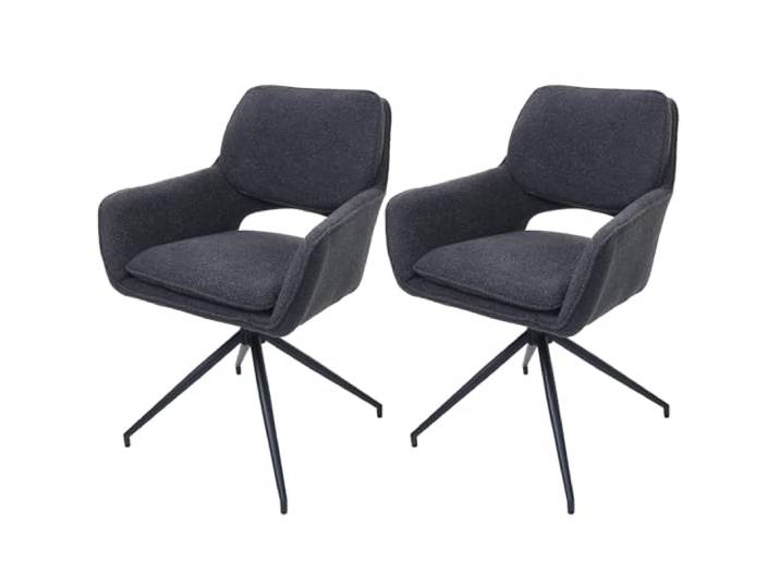 Mendler 2er-Set Esszimmerstuhl HWC-N74 Stoff Bouclé - dunkelgrau