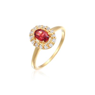 Silberring ELLI PREMIUM "Ring Granat Topas Klassik 585 Gelbgold" Gr. 54, gold, Fingerringe, Damen, 54, Gelbgold 585, Silberring