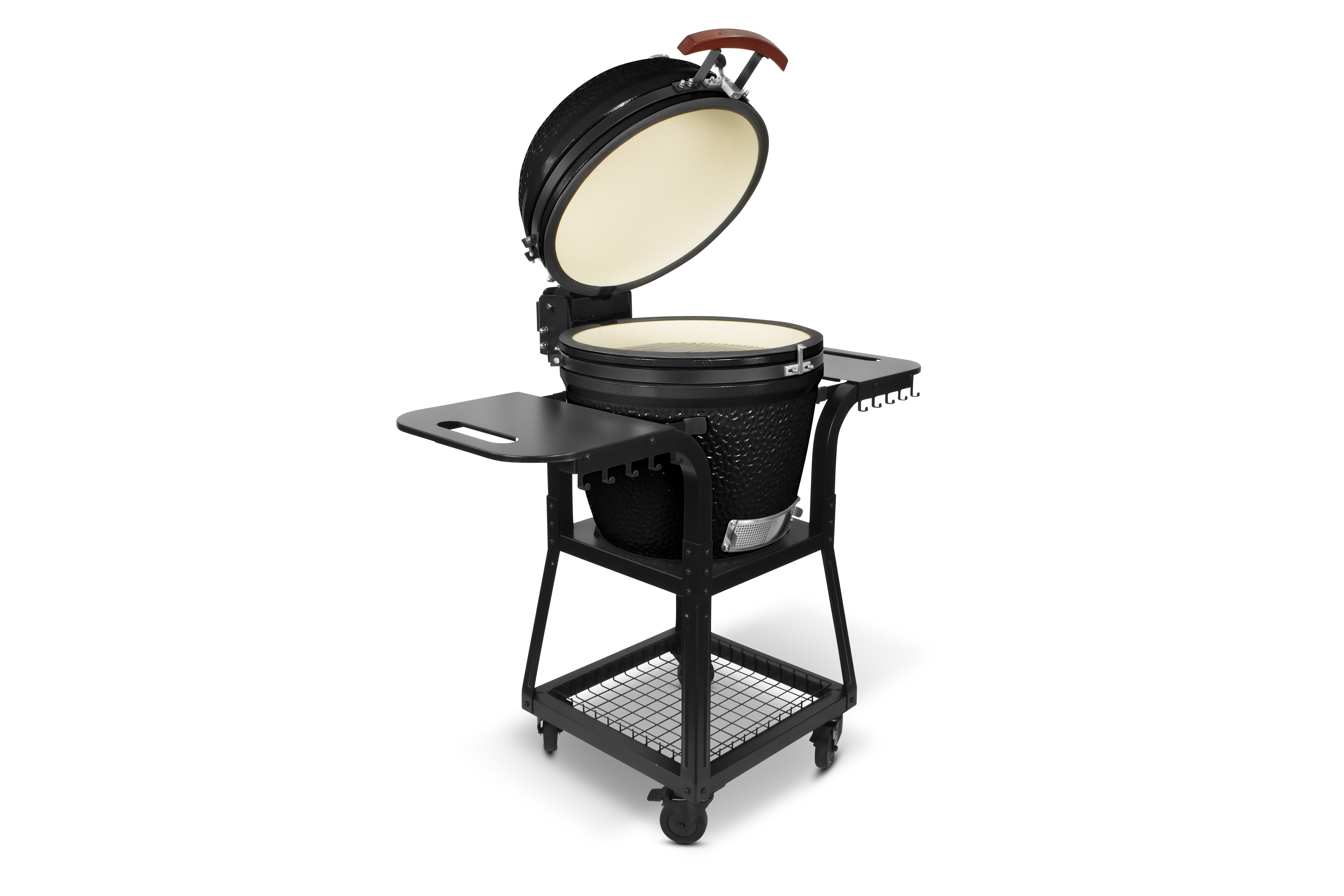 Kamado SE-22TR Grill mit Trolley Schwarz 56cm Grilldurchmesser BBQ Keramik Holzkohlegrill Grill mit Holzkohle