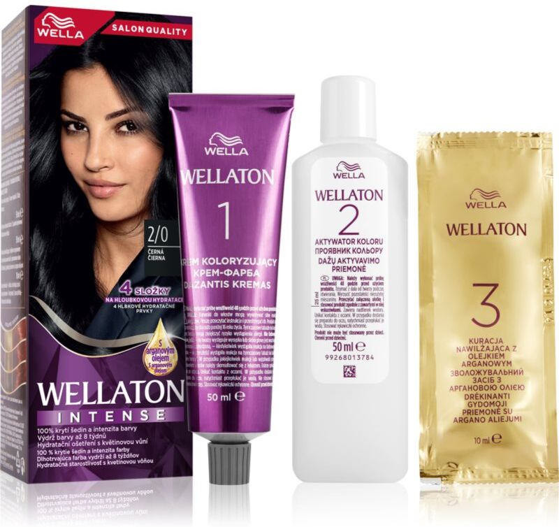 Wella Wellaton Intense coloration cheveux permanente à l'huile d'argan teinte 2/0 Black 1 pcs