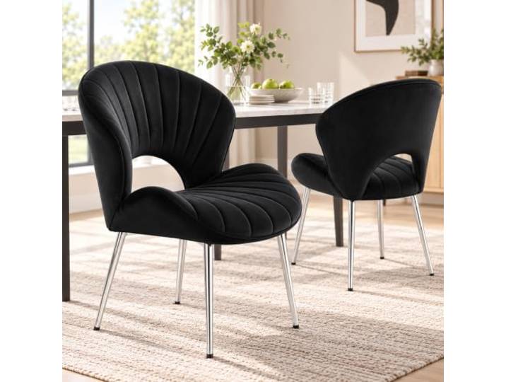 Anwick Esszimmerstuhl aus Samt mit offener Rückenlehne (Schwarz) Bis 136 kg belastbar, in Schwarz oder Weiß, für Esszimmer und Essbereich