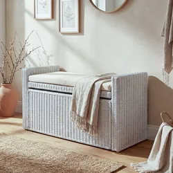 Sitzbank Genua Garderobenbank Bank Sitzhocker, mit Stauraum Kissen Kubu Rattan 88cm ~ weiß
