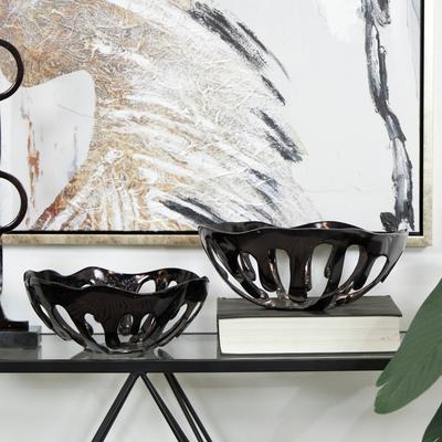 ARCILLA ELEMENTAL Aluminum Metal Drip Decorative Bowl with Open Frame Design (Set of 2)