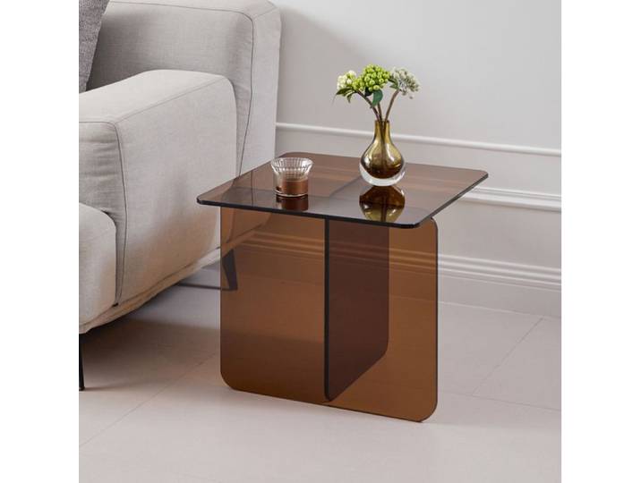 SENVIRO table d appoint en verre trempe courbe 45 x 45 x 51 cm marron