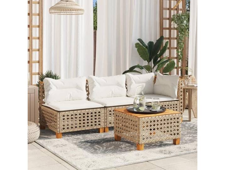 Canapé de jardin sans accoudoirs coussins beige résine tressée canapé d'extérieur sièges de jardin 365928