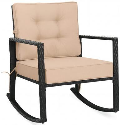 Costway Patio Rattan Rocker Outdoor Glider Rocking Chair Cushion Lawn-Brown