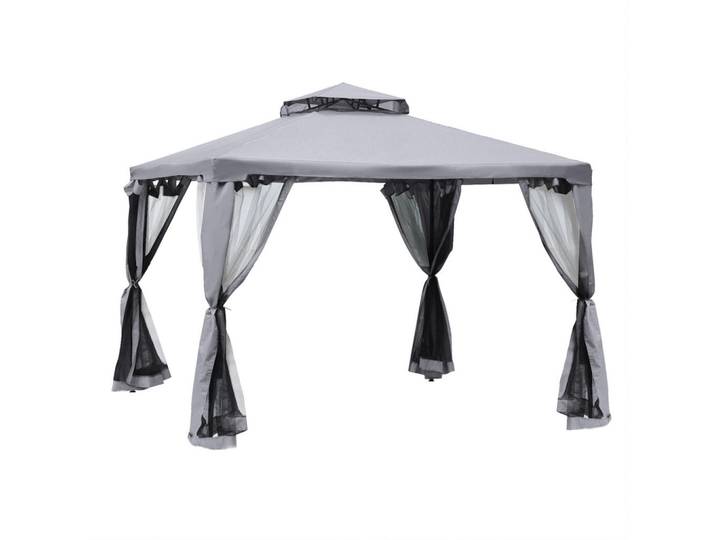 Modfu Pavillons aus Polyester 294x294x265 cm in Grau mit 4 Seitenteilen, 294x265x294 cm, Sonnenschutz, Pavillons