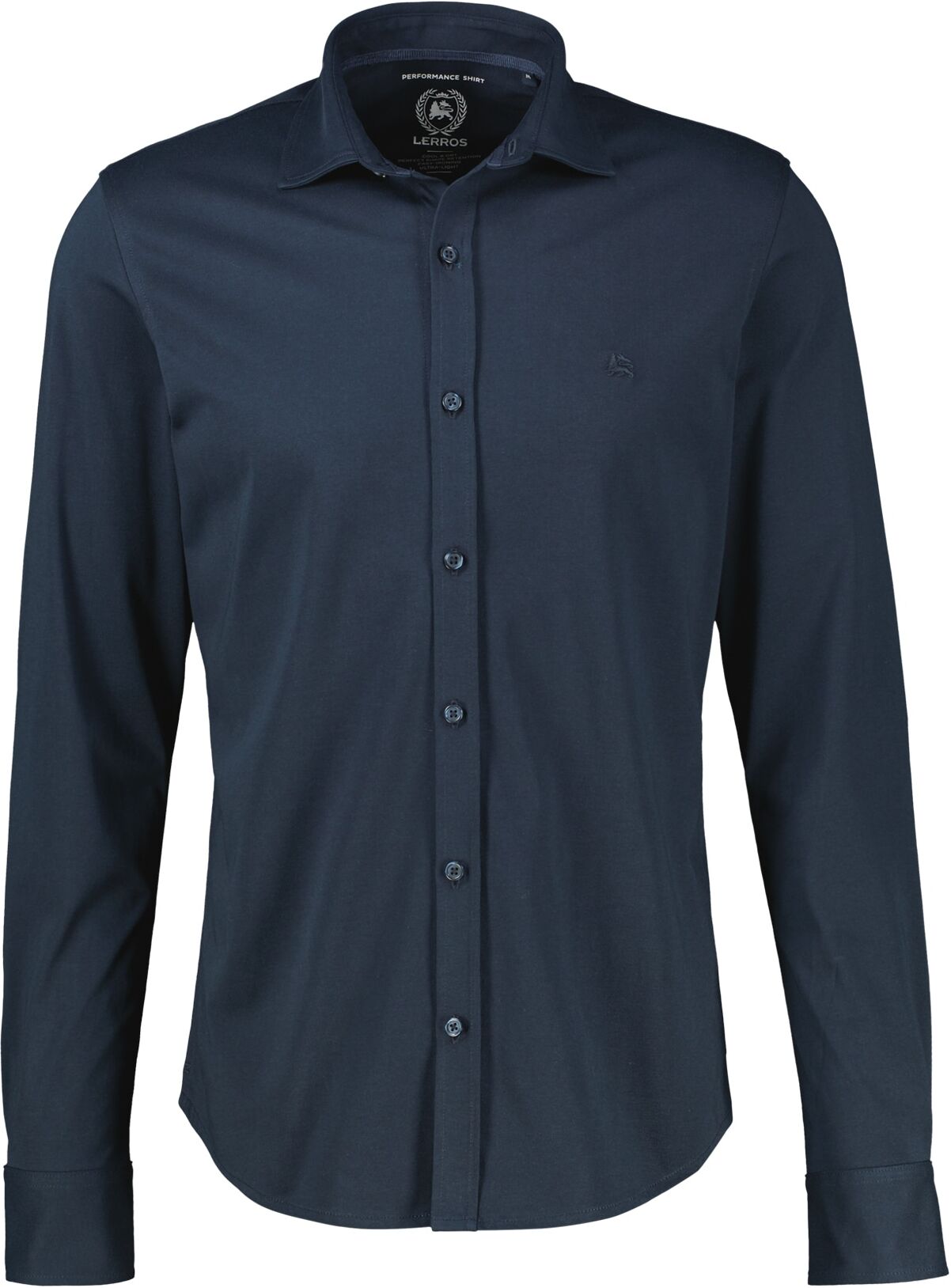 Langarmhemd LERROS "Sportives Cool & Dry Herrenhemd in großen Größen", Herren, Gr. 5XL, Normalgrößen, classic navy, 75% Baumwolle, 25% Polyester, Hemden Langarmhemd