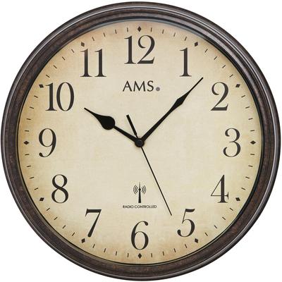 Funkwanduhr AMS "F5962", braun, Wanduhren, B/H/L: 5cm, Quarz,Metall,Glas,Wohnzimmer,Esszimmer,Küche,Arbeitszimmer,Büro,Flur