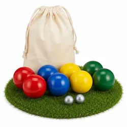 Relaxdays Boule Kugeln 8er Set mit Tasche Blau,Gelb,Rot