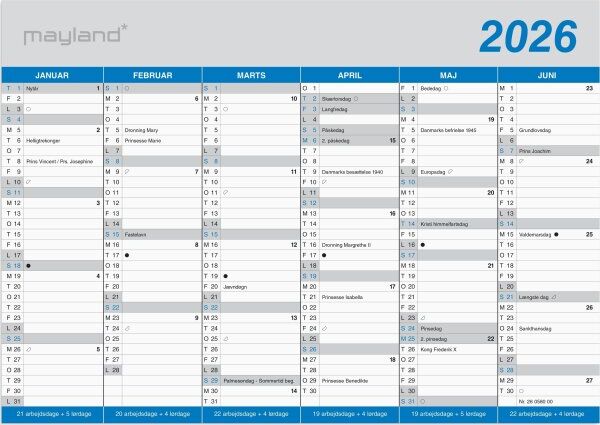 Mayland 2026 Kontorkalender Klassisk, A5