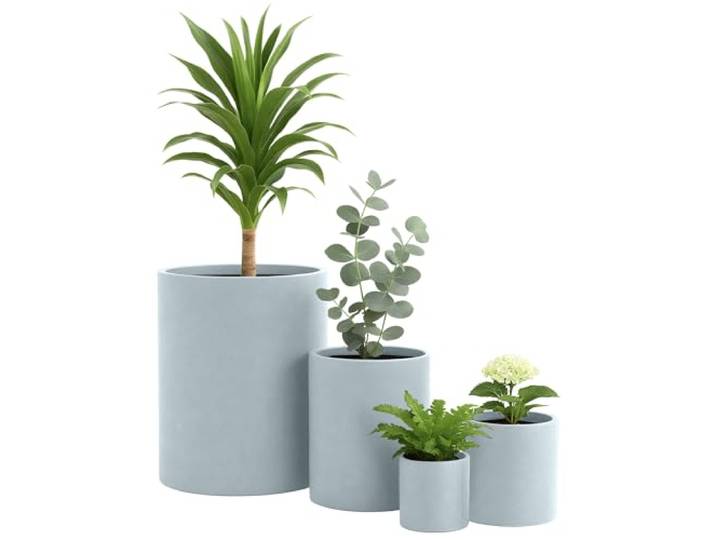 CLP Pflanzkübel groß, 4er Set für außen und innen, Outdoor XXL Blumenkübel rund, wetterbeständig frostsicher in Steinoptik, Winterfest, Farbe:grau