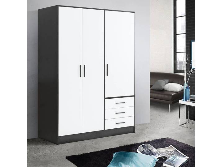 Drehtürenschrank Mindelberg 145cm Schwarz/Weiß/Weiß/Schwarz