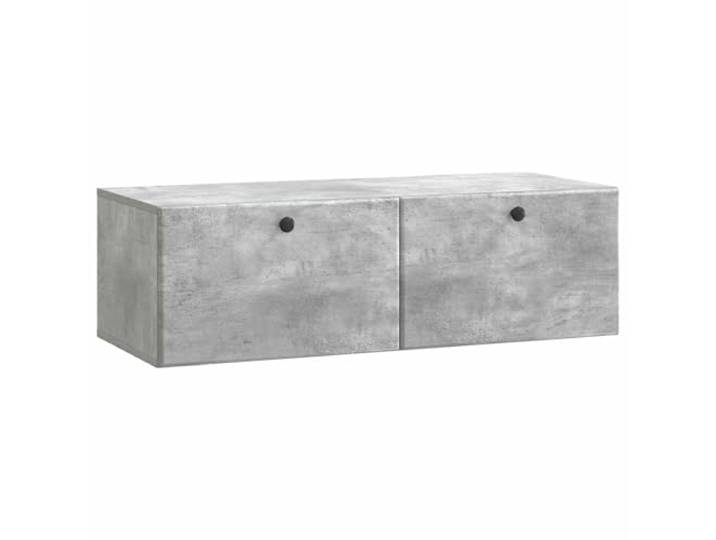 KUPTYERFG TV Board Wandmontiert 98x41x30 cm Betongrau Hängeboard Modern Schafft Bodenfreiheit im Wohnzimmer: Schwebendes Lowboard aus Holzwerkstoff mit klappbaren Türen für saubere Aufbewahrung.