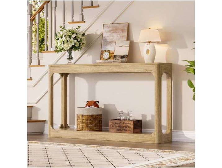 Table console 140 cm – MDF – décor bois naturel – 1 étagère ouverte – entrée couloir