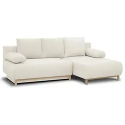 Mika, Sofa + Bettsofa, Ecksofa rechtsseitig - 3 Sitze - - Ecrufarbener Bouclé-Stoff - Aufbewahrungsbox (3-Sitzer, Ecksofa)