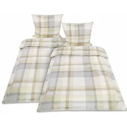 BETTWÄSCHE Mira 155x220cm + Kissenbezug 80x80cm Beige Biber (4tlg)