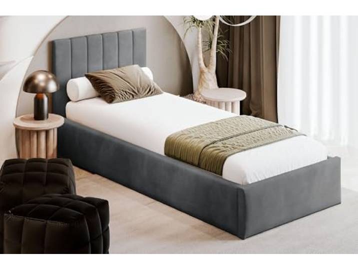 Bett Azzurro S04 120x200 cm, Stauraum, Metallrahmen, Dunkelgrau Betten, Polsterbett mit OEKO-TEX Zertifikat, EU-Herstellung, Modern Einzelbett