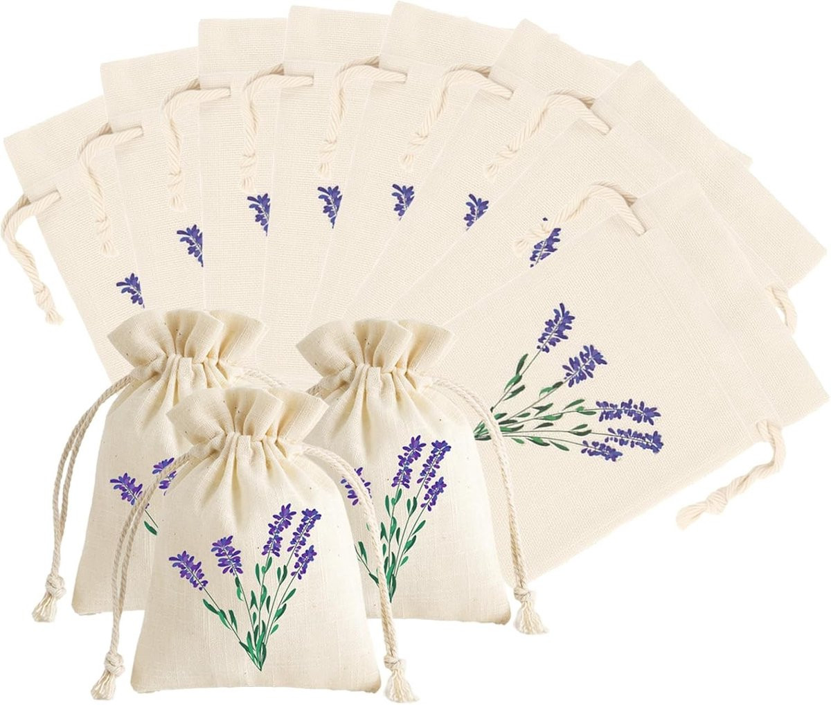 Set van 12 lege lavendelzakjes met treksluiting voor geur, kruiden, sieraden en decoratie