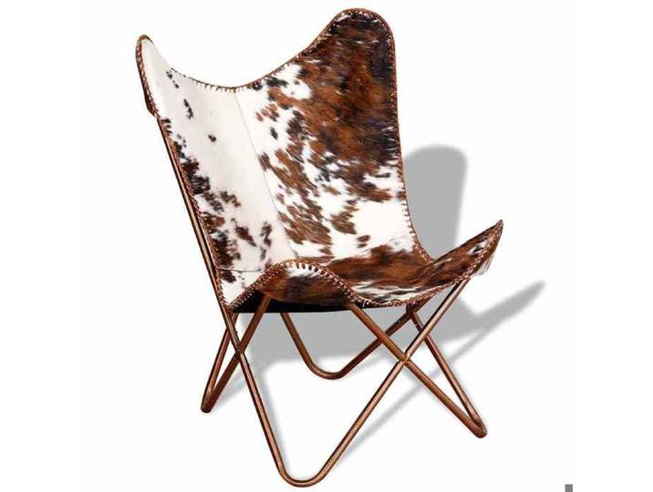 SARA@Chaise avec design de papillon marron et blanc cuir de vache - Fauteuil mixe 1 personne HO13593