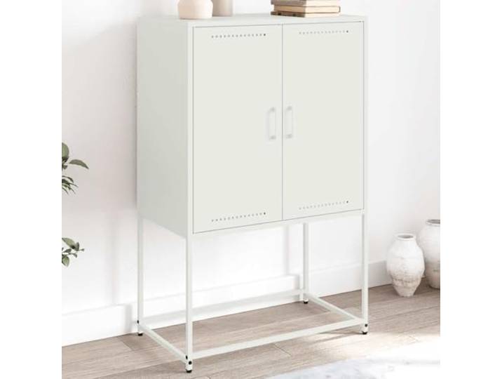 RJPLMFV Anrichte hoch, weiß, 68,5 x 38,5 x 107 cm, Stahl 4 Fächer, industrielle Aufbewahrung, praktische Türen, einfache Reinigung, Wandbefestigung inklusive