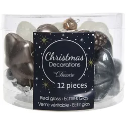 Christmas Decorations 12 Christbaumschmuck Figuren Mix 4cm Glas Zapfen Herzen Sterne Blumen Anhänger