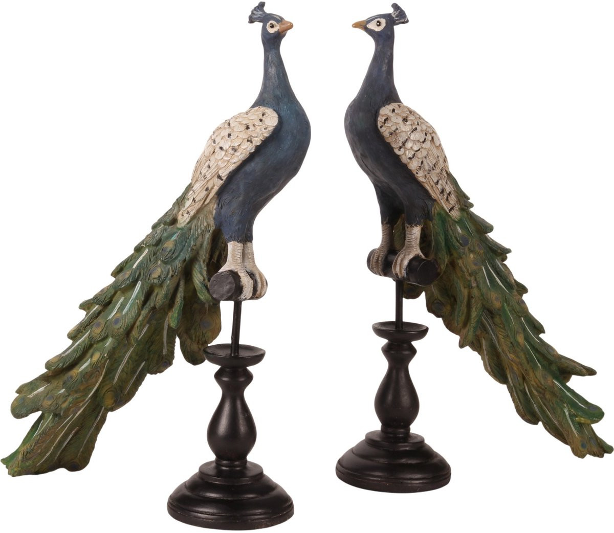 Baroque Decoratief beeld Pauw op Voet Blauw - Resin - B: 41 cm, D: 26 cm, H: 11 cm