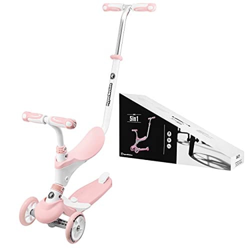 HyperMotion 5-in-1 multifunctionele kinderstep met zitplaats, roze