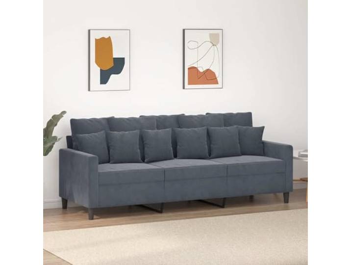 HEFZGDB Dunkelgraues 3-Sitzer-Sofa 180 cm Samt Stoffbezug Modernes Wohnzimmer Sofa Bequem Luxuriöses Polstermöbel Robustes Metallgestell Gepolsterte Sitzflächen Stilvolles Design