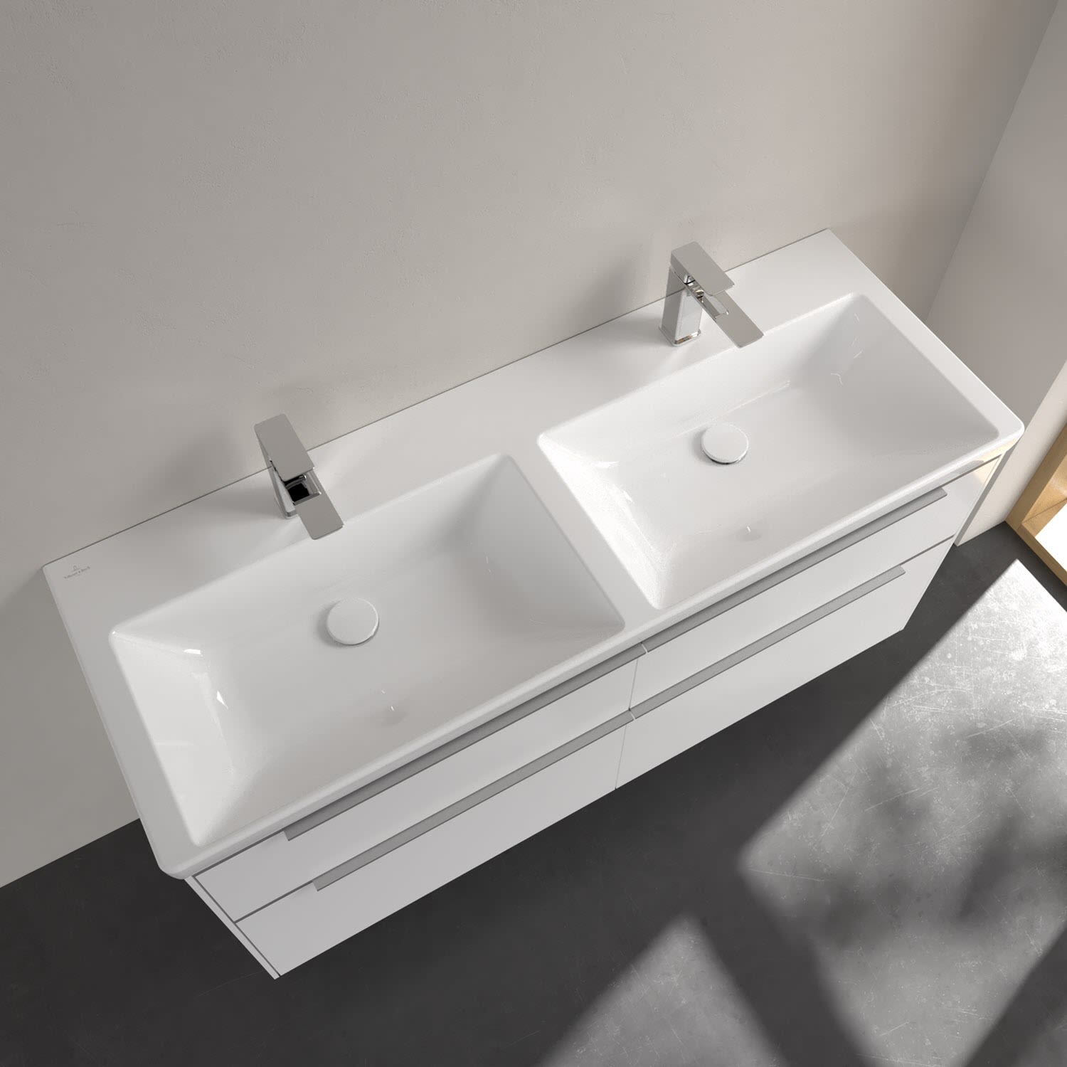 Villeroy & Boch Subway 3.0 Schrank-Doppelwaschtisch 130 cm, mit 2 Hahnlöchern, ohne Überlauf