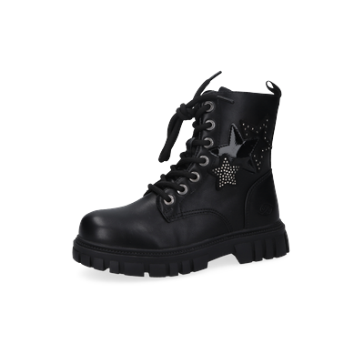 Schnürboots DOCKERS BY GERLI, Mädchen, Gr. 31, Textil, schwarz (schwarz, silberfarben), Lederimitat, Schuhe Schnürboots, Schnürstiefelette, Boots mit Stern-Verzierung am Schaft