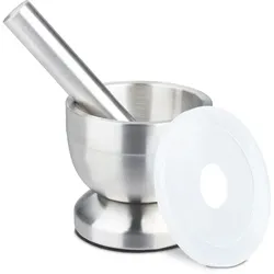 Relaxdays Mörser mit Stößel Edelstahl Silber,Transparent