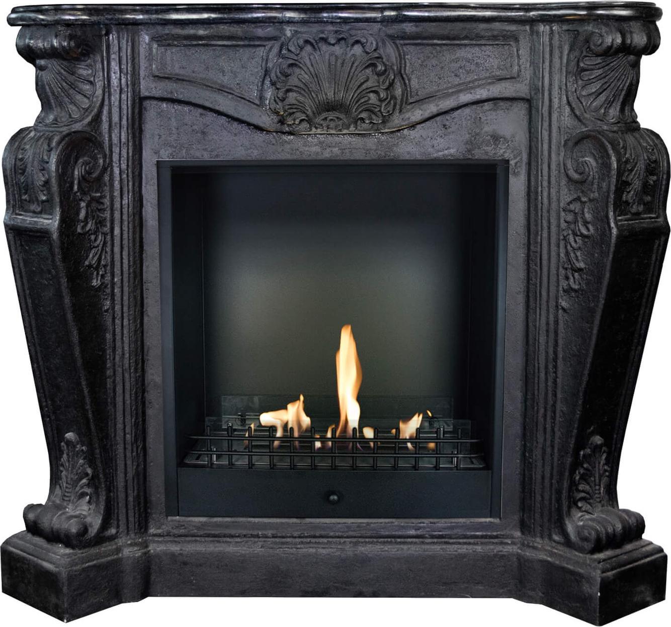 Xaralyn Ethanol-Kamin - Louis BCL-B - schwarz Naturstein - 3 kW Heizung - Kaminsims inklusive Einbaukamin - Dekokamin